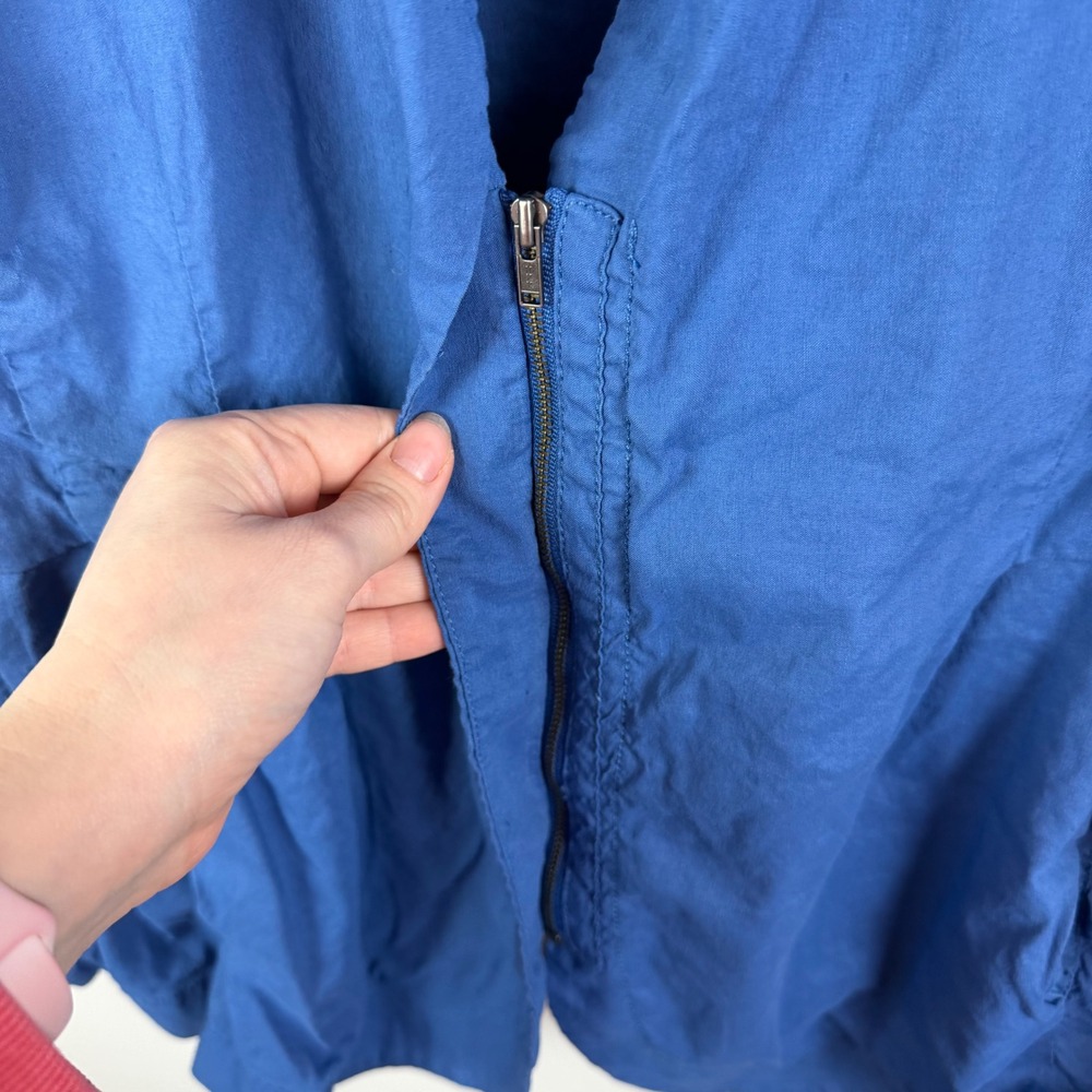 Eileen Fisher Woman Blue Organic Linen Blend Zip Up Pleated Jacket 3X Minimalist - Picture 2 of 10